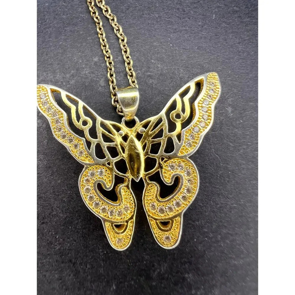 Butterfly CZ gold over sterling silver pendant and chain necklace - Picture 9 of 9